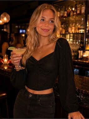 Black Long Sleeve Ruched Top